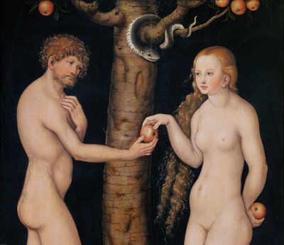 Eva bietet Adam den Apfel im Garten Eden an, um 1520-25 Öl auf Holz (Detail) von Lucas Cranach the Elder